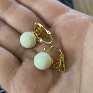 Elegant Gold and Cream Clip-On Earrings